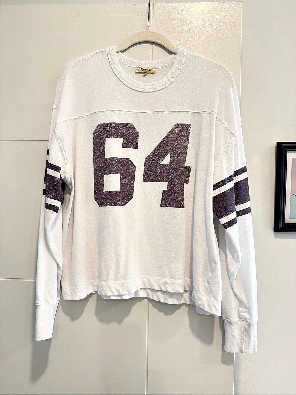 Madewell Color Block Long Sleeve Top White & Purple Small Like New